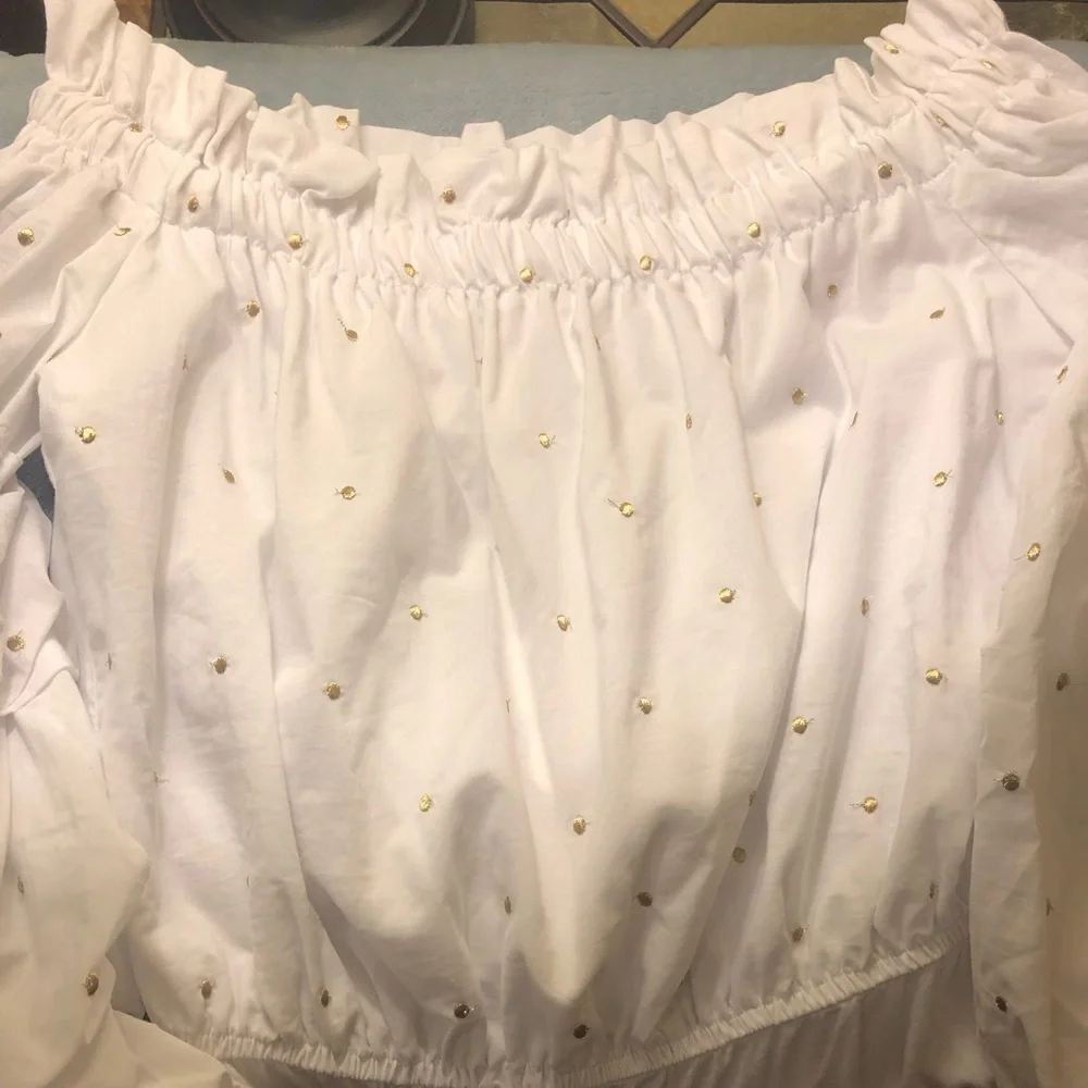 Vava white & gold polka dot off shoulder body suit - Picture 3 of 4